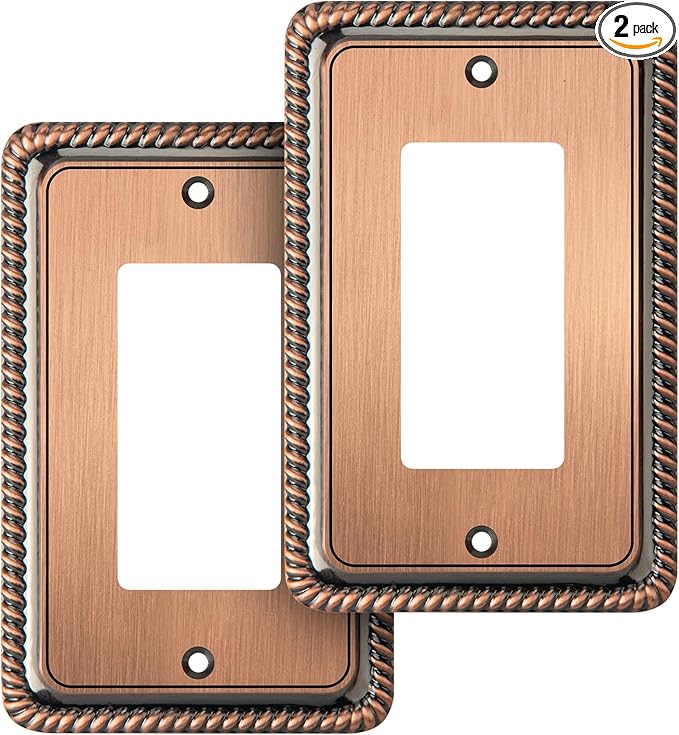 Henne Bery Rope Edge Decorative Wall Plate Switch Plate Outlet Cover (Single Decorator, 2 Pack, Antique Copper)