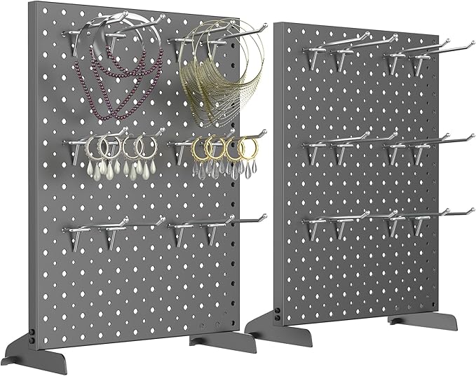 WALMANN Metal Tabletop Pegboard Display Stand for Craft Shows, 12" x 16" Countertop Peg Board with Hooks for Jewelry & Accessories (Black, 2-Pack)