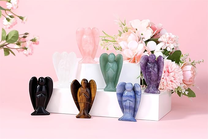 YATOJUZI 3" Blue Aventurine Angel Decor Big Hand-Carved Angels Guardian Sculpture Statue Figurines Natural Crystal Stones and Healing Crystals Home Room Office Desk Decoration Wisdom Gifts for Women