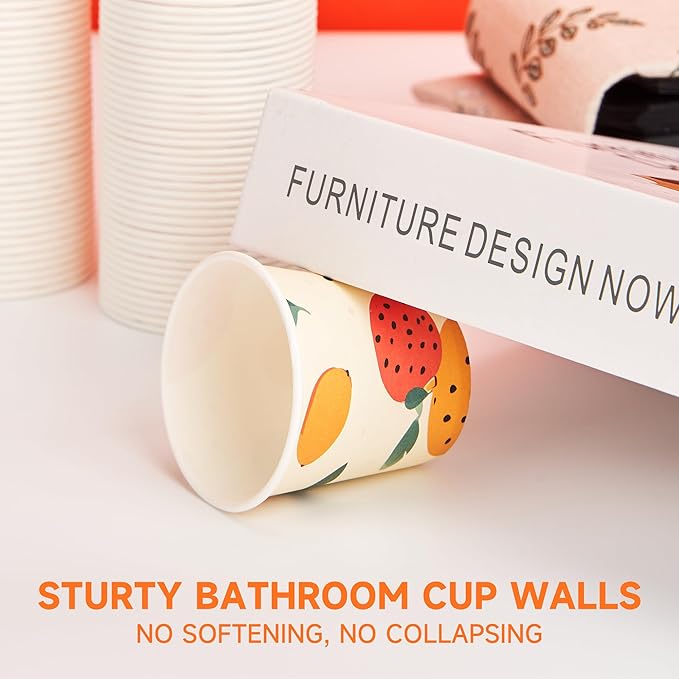 100 Pack 3 oz Bathroom Cups, Disposable Paper Cups with Rolled Rim, Small Paper Mouthwash Cup for Guest Bathrooms, Vanity & Office Use, Off-white