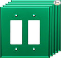 LIDER Double Decorator Wall Plate, Impact Resistant, Mirrored, Plexiglass Dual Outlet Cover or Light Switch Cover, Acrylic, Reflective Finish, Modern, Oversized 2-Gang 5.25" x 5.25", Green, 5 Pack