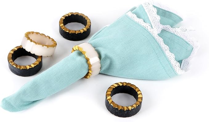 CLEENTABLE Epoxy Resin Napkin Rings Set of 12 - Rustic Napkin Holders for Dining Tableware, Dinning Table, Everyday, Wedding, Anniversary Festival Thanksgiving Party of Table Setting (Black White)