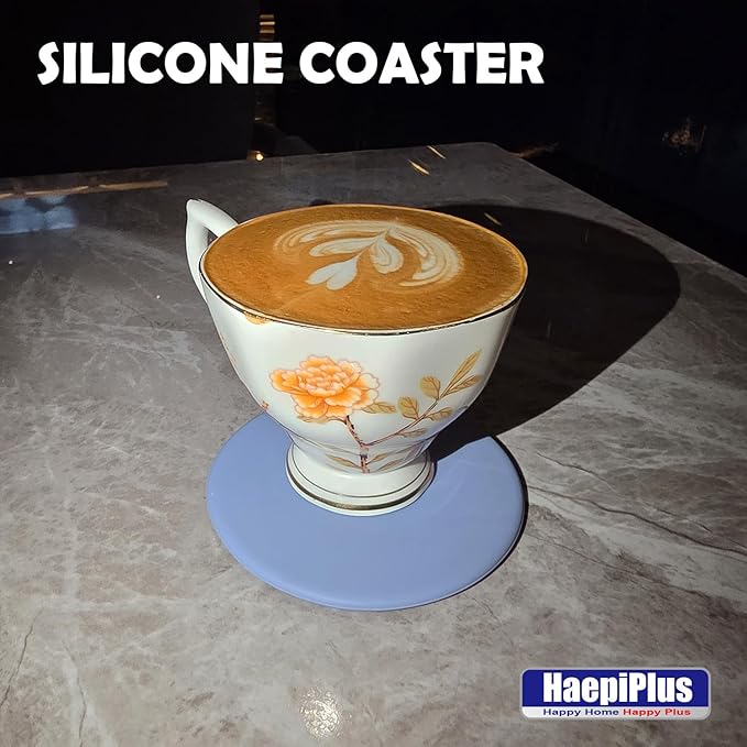 6 Pieces Silicone Coasters, Round Shape Hot Cup Mat for Drinks, Heat Resistant Glass Cushion, Coffee Coaster for Table, Desk, Kitchen, Office, Bar Protection (Blue)