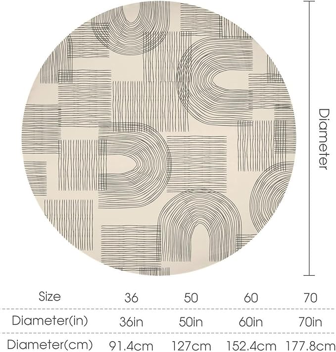 Boho Round Tablecloth, Mid Century Minimalist Abstract Aesthetic Modern Tablecloth for Home Party Dining Room Kitchen Decor 60Inch(152cm)