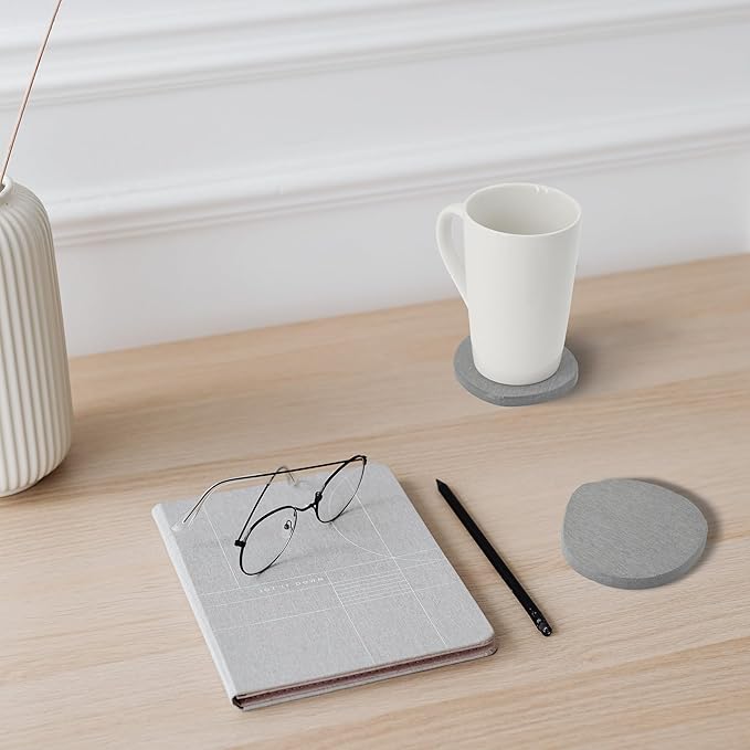 Diatomaceous Earth Coasters Set of 4 for Drinks, Moisture Water Absorbent Stone Coasters for Table Desk at Work, Water Absorbing Instant Drying Diatomite, Modern Light Grey