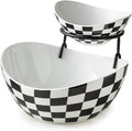 Tiered Serving Bowls Chip and Dip Serving Set with Stand, Ceramic Appetizer Serving Dishes Platters and Trays for Parties Entertaining - Checkered Kitchen Decor