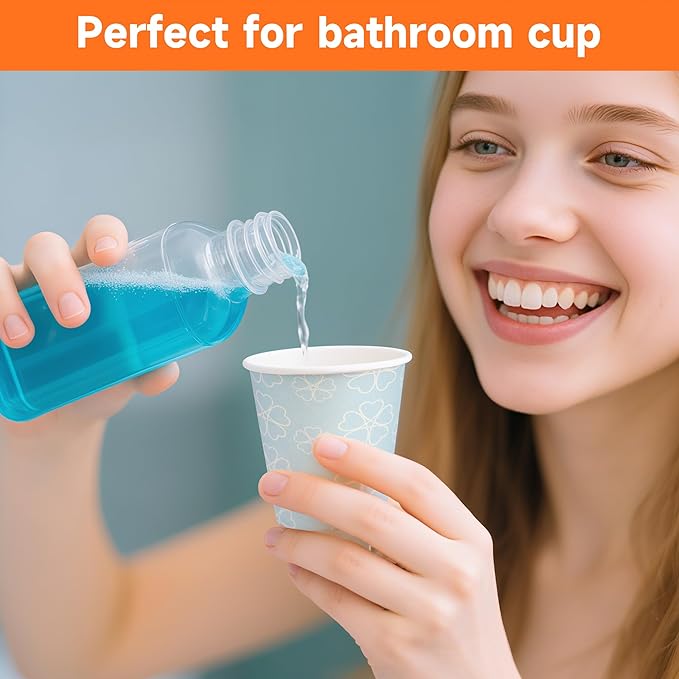 300 Pack 3 oz Bathroom Cups, Disposable Paper Cups with Rolled Rim, Small Paper Mouthwash Cup for Guest Bathrooms, Vanity & Office Use, Mist blue