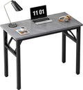 Need 31.5 Inch Folding Desk for Small Spaces, Home Office Computer Desk with Grey Wood Top & Black Frame, Foldable Writing Table for Study, Bedroom, Dorm Room & Student