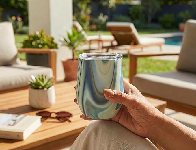 CHILLOUT LIFE 12 oz Stainless Steel Wine Tumbler with Lid - Double Wall Vacuum Insulated Wine Cup Glass Keeping Cold & Hot for Coffee, Champagne, Cocktails, Ice Cream