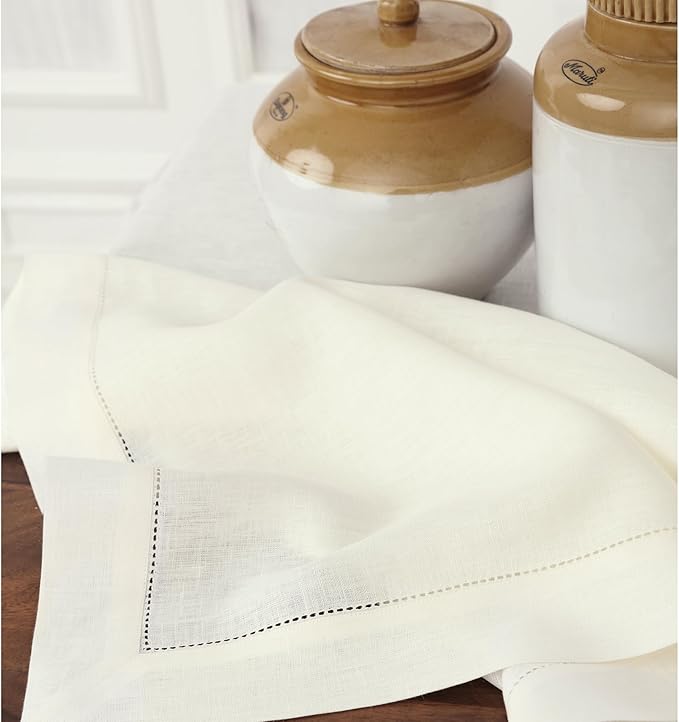 Solino Home Linen Tablecloth 60 x 132 Inch - Classic Hemstitch 100% Pure Linen Ivory Table Cloth for Rectangle Tables - Machine Washable Tablecloth for Spring, Easter