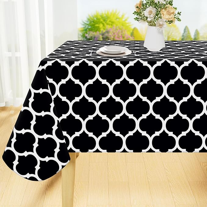 Smiry Rectangle Table Cloth, Waterproof Vinyl Tablecloth with Flannel Backing for Rectangle Tables, Wipeable Spillproof Plastic Tablecloths for Dining, Camping, Indoor and Outdoor (54"x108", Black)