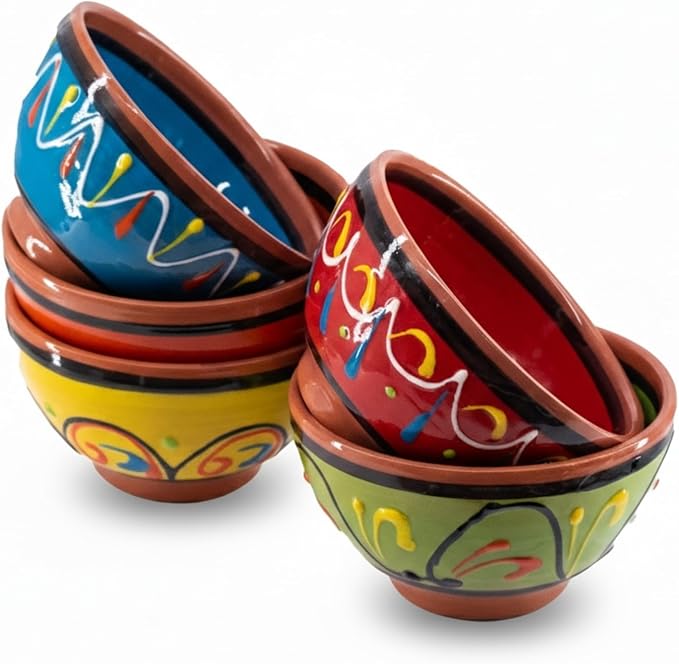 Cactus Canyon Ceramics Salsa Bowls - Spanish Terracotta Multicolor Decor - Small Serving Bowl (European Size), Festive Dinnerware 5 Piece Set - Dishwasher & Microwave Safe