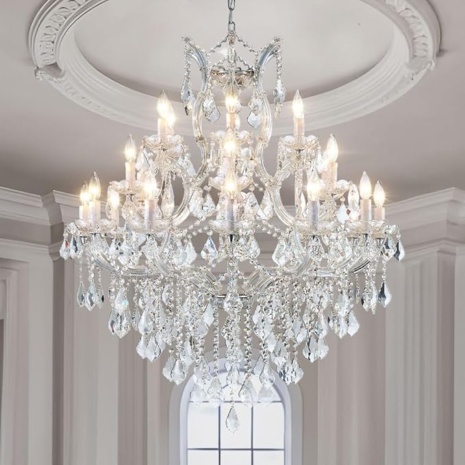 Large High Ceiling Modern Chandeliers - 24 Lights, 3 Layers Crystal Chandelier Light Fixtures for Lobby, Foyer, Entrance Hall, Staircase