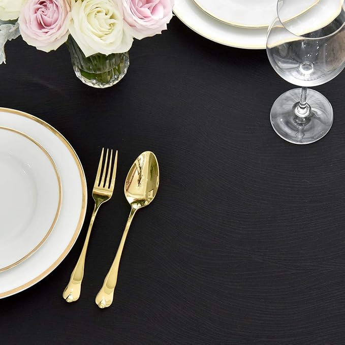 maxmill Square Table Cloth Swirl Design Water Proof Wrinkle Free Heavy Weight Soft Tablecloth Decorative Fabric Table Cover for Outdoor and Indoor Use Square 60 x 60 Inch Black