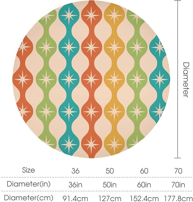 Mid Century Modern Round Tablecloth, Vintage Abstract Colorful Geometric Tablecloth for Home Party Dining Room Kitchen Decor 50Inch(127cm)