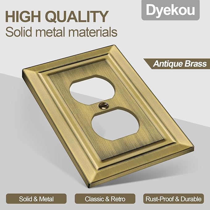 Metal Wall Plate for Electrical Outlets, Decorative Antique Brass Switch Plates Outlet Cover, Light Switch Cover Plate, 1-Gang Wall Plates (Duplex Outlet, 6 Pack)
