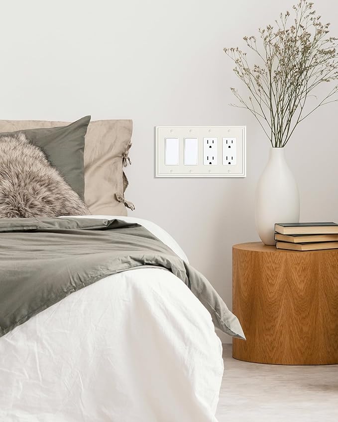 2-Pack Quad Decorator Outlet Cover Plate, Zinc Alloy Decorative Light Almond 4 Gang Switch Plates for Electrical Outlets, Receptacle, GFCI Outlet, Dimmer Switch