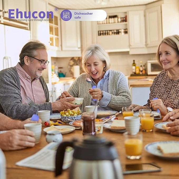 Adaptive Utensils Angled Spoon and Fork for Hand Tremors Parkinsons,Weighted Utensils with Non-Slip Easy Grip Handles for Independent Eating (1pcs Knife+1pcs Fork+1 pcs Spoon,Purple,Left Hand)