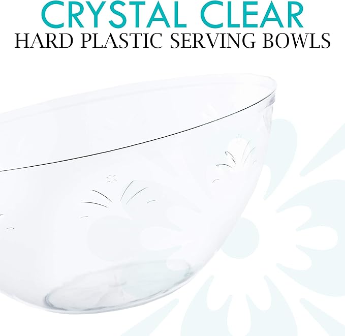PLASTICPRO Disposable Round Serving Bowls, Party Snack or Salad Bowl, Small, Plastic Crystal Clear Pack of 4