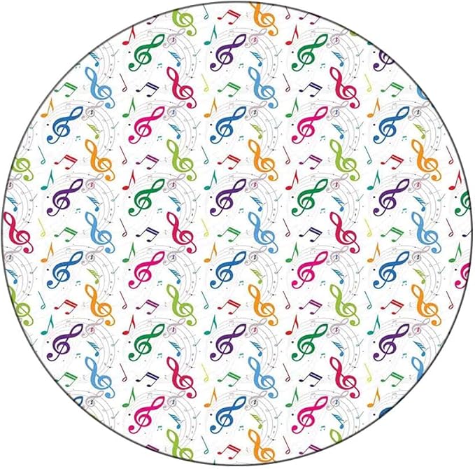 Small Round Tablecloth, Music Decor Washable Polyester Table Cloth for, Notes on Circle Shape Geometric Background Carnival, Fit Round Tables 44inch Diameter, for Dinner Kitchen Party Decoration