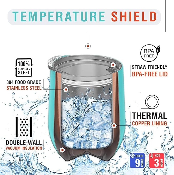 CHILLOUT LIFE 12 oz Stainless Steel Wine Tumbler with Lid - Double Wall Vacuum Insulated Wine Cup Glass Keeping Cold & Hot for Coffee, Champagne, Cocktails, Ice Cream - Powder Coated Pink