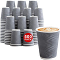 Lamosi 500 Count 12 oz Insulated Coffee Cups Bulk, Disposable Paper Cups No Lids 12oz, Corrugated Ripple Wall Design for Hot Beverage (Grey)