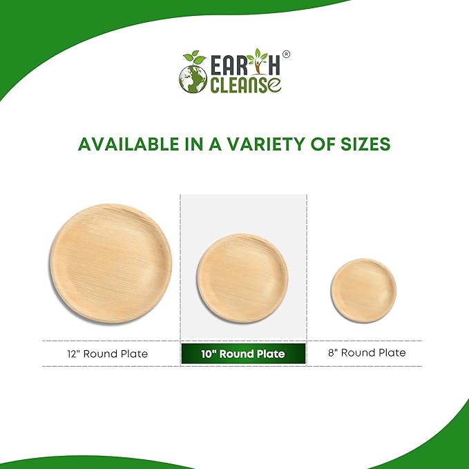 Compostable Palm Leaf Plates 10 Inch Round (50 Pack) | Disposable Biodegradable Plates Like Bamboo & Wooden | Microwave & Oven Safe | Eco-Friendly Dinnerware for Parties & Events