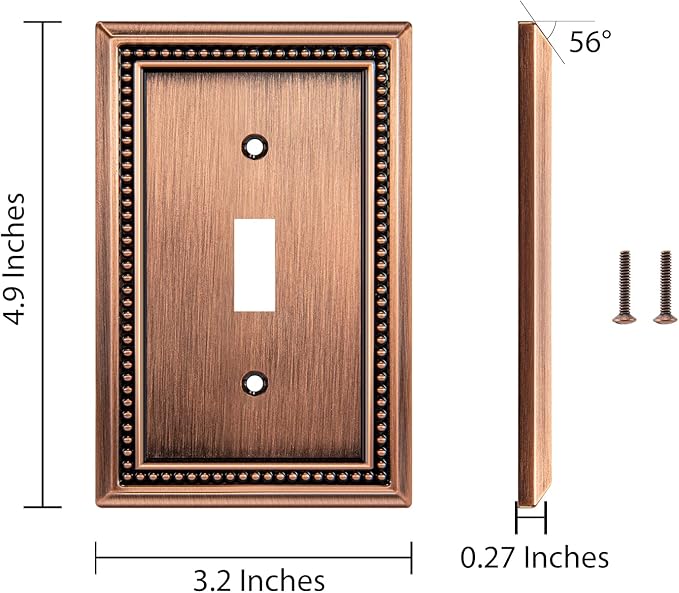 Henne Bery Sunken Pearls Heavy Duty Decorative Wall Plate Switch Plate Outlet Cover (Single Toggle, 2 Pack, Antique Copper)