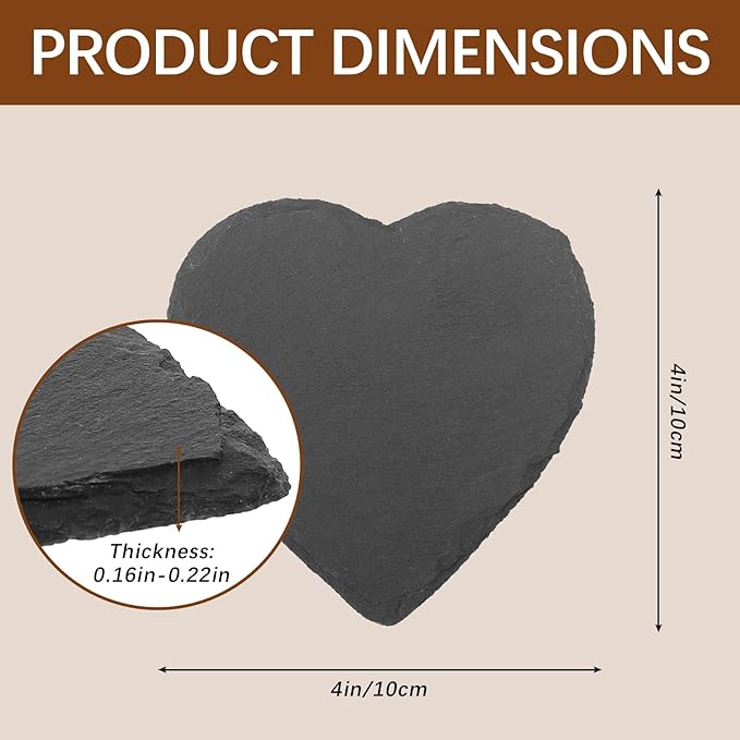 24 PCS Slate Drink Coasters Bulk,4 Inch Black Slate Stone Coasters for Office, Home Decor,Laser Engraving Blanks with Anti-Scratch Bottoms for Coffee Bar Kitchen Heart