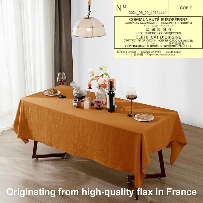 Talasily Linen Tablecloth 100% Pure Linen Table Cloth 60x84 Inches Rectangle Tablecloths Washable Cloths for Kitchen, Dining, Buffet Parties, Holidays, Picnic, Weddings and Restaurants-Caramel