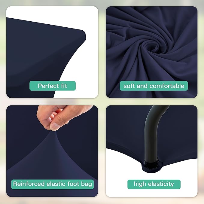 6FT Table Cloth for Rectangular Fitted Events Stretch Navy Blue Table Covers Washable Spandex Tablecloth Protector for Party, Wedding, Cocktail, Banquet, Festival