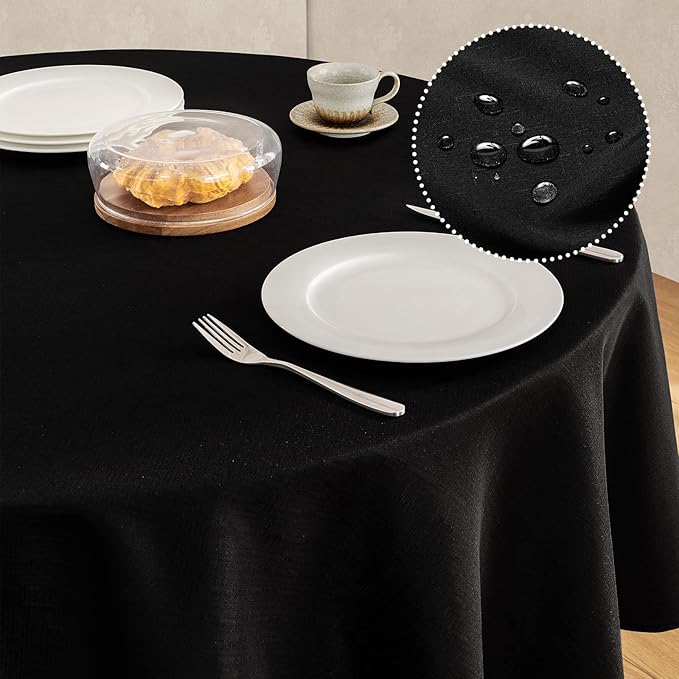 Tablecloth Linen Textured Waterproof & Stain Resistant Table Cloth Wrinkle Free Decorative Fabric Farmhouse Table Cover for Dining/Party/Buffet/Wedding, 60 x 60 Inch, Black