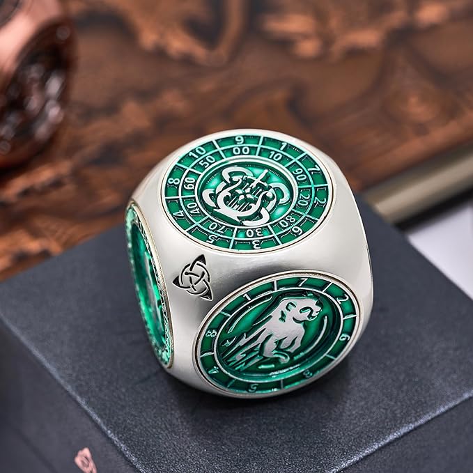 Spinner Metal DND Dice Set, 7-in-1 Polyhedral Dice Set for Tabletop RPG (Matte Green)