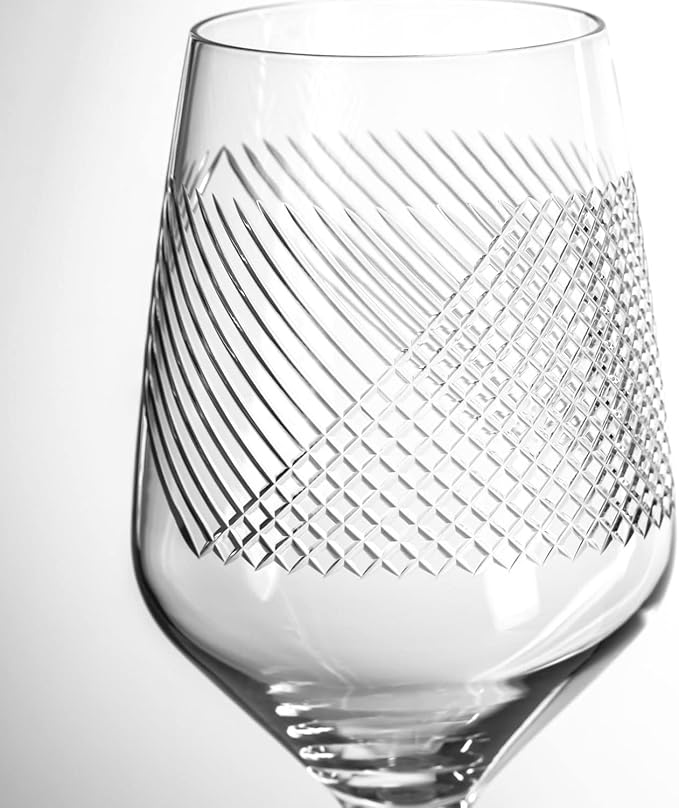 Rolf Glass Bourbon Street White Wine Glass | Set of 2 Stemmed Glasses | 10.75oz Lead-Free Tumblers | Diamond-Wheel Engraved and Polished | Classically Modern Designs | Made in the USA