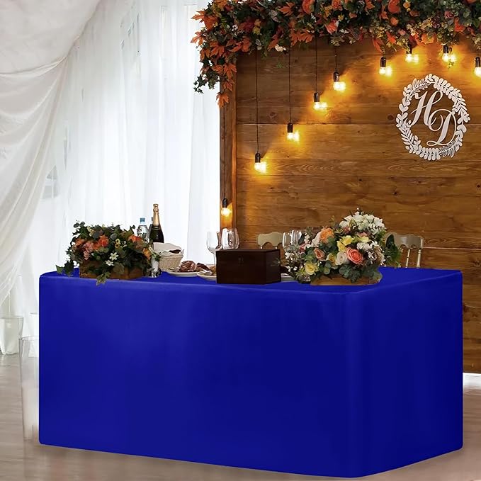 HolidayIdeas Fitted Royal Blue Table Covers - 96 x 30 Inch - 4 Pack Rectangle 8ft Tablecloths, Polyester Fabric Table Cloth for Parties, Trade Show, Farmers Market