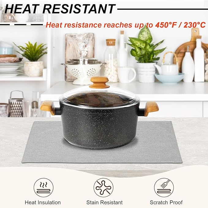 Cloth Placemats Set of 6, Cotton Linen Blend Machine Washable Double Layered Durable Place Mats Heat Resistant Placemats Wrinkle Free Thick Fabric Dining Table Mats (Light Grey, 6)