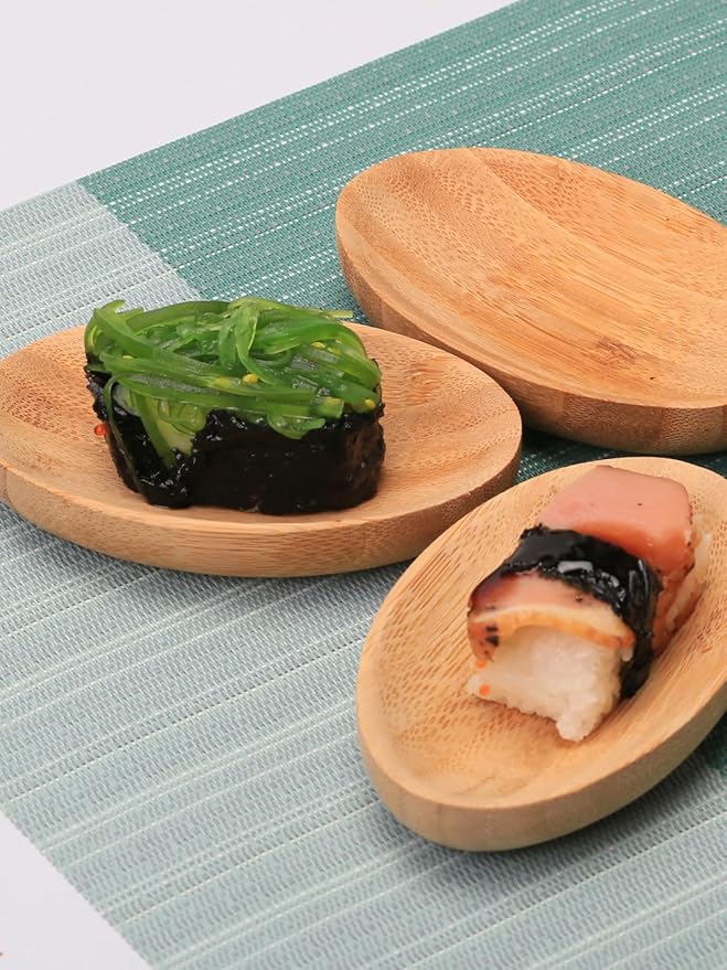Mini Serving Dishes, Bamboo Small Appetizer Plates for Desserts/Charcuterie/Snacks, Dipping Sauce Bowls Set for Condiments/Spice/Tomato Sauce, Mini Sushi Plates, 1 oz 6 Pcs