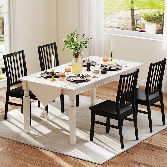 Black Wooden Dining Chairs Set of 4, Farmhouse Dining Room & Kitchen Chair with High Back, Spindle Windsor Armless Side Chair for Living Room Dining Room Kitchen Restaurant Balcony