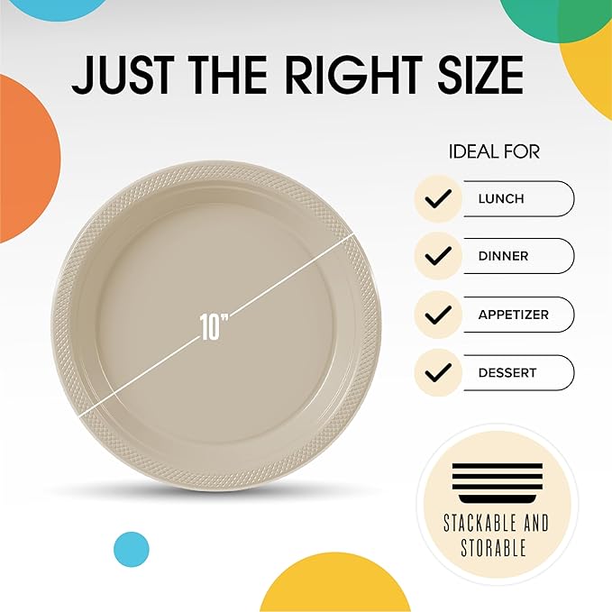 Ivory Plastic Plates For Party 10" Ivory Disposable Plates Heavy Duty 100 Pcs Plastic Dinnerware Sets Heavy Duty 350 GSM Disposable Dinnerware Set