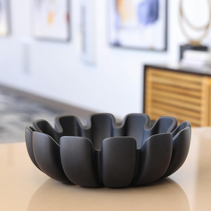 Decorative Bowl – Large Modern Centerpiece Bowl for Coffee Table, Countertop, or Kitchen Decor – Minimalist Handcrafted Accent Bowl for Living Room or Entryway/Key Bowl (Black)