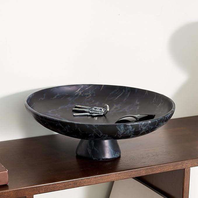 DN DECONATION Black Resin Decorative Bowl for Home Decor, 11.2" Pedestal Kitchen Fruit Bowl/Key Holder/Potpourri for Entryway Table, Coffee Table, Dining Room,Table Centerpiece, Black Decor