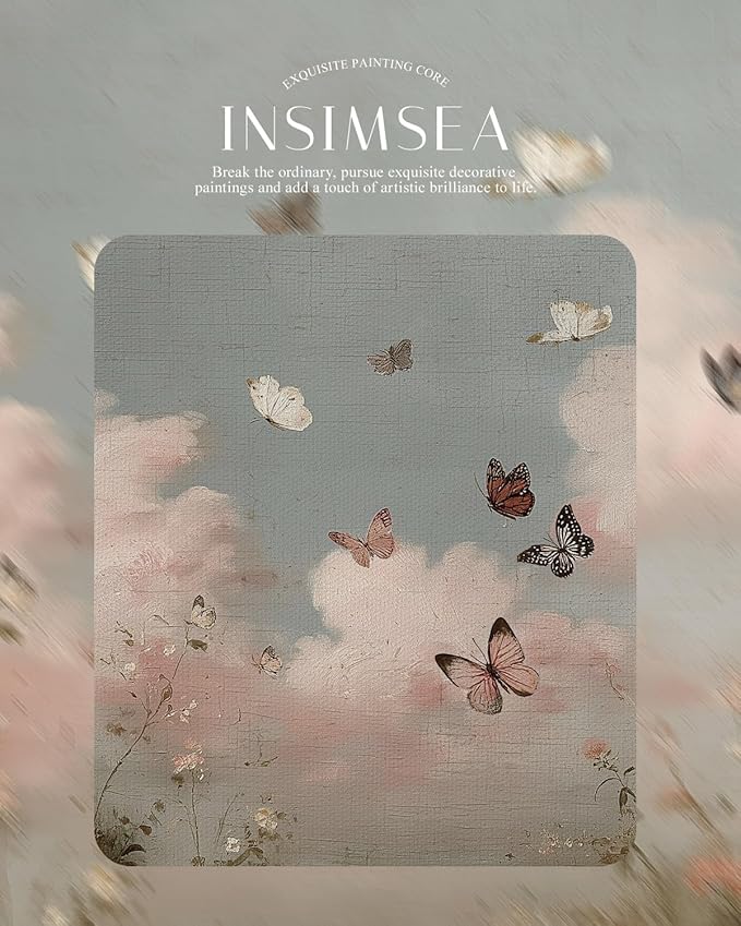 InSimSea Gold Picture Framed Wall Art, Living Room Vintage Butterfly Cloud Nursery Wall Decor, Field Landscape Canvas Print Art, Home Farmhouse Decor, Antique Paintings with Frame 13x16inch