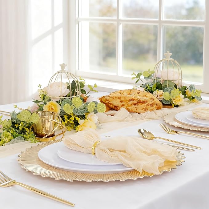 LIYH 24 Pcs Gold Charger Plates 13" - Chargers for Dinner Plates, Irregular Design, Heavy-Duty Plate Gold Charger Bulk, Suitable for Wedding & Party- Stackable