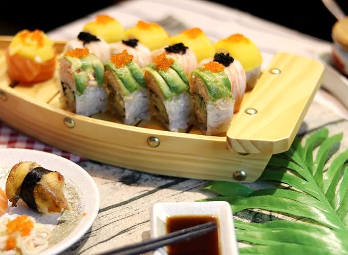 Kichgather 16.5“ Wooden Sushi Serving Tray Boat Plate for Restaurant or Home