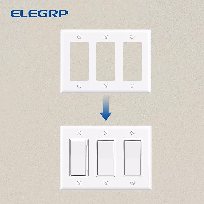 ELEGRP 3-Gang Decorative Wall Plates, Standard Size 4.53" H x 6.39" L Unbreakable Thermoplastic Faceplate Cover for Decorator Receptacle Outlet Switch, UL Listed (10 Pack, Glossy White)