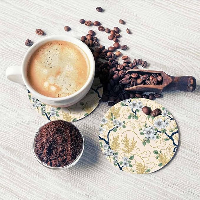 Elegant Floral Pattern Drink Coaster for Tabletop Protection Japanese Spring Style Fashion Flowers Non-Slip Cups Place Mats Home Decor Diatomite Material for Men Women