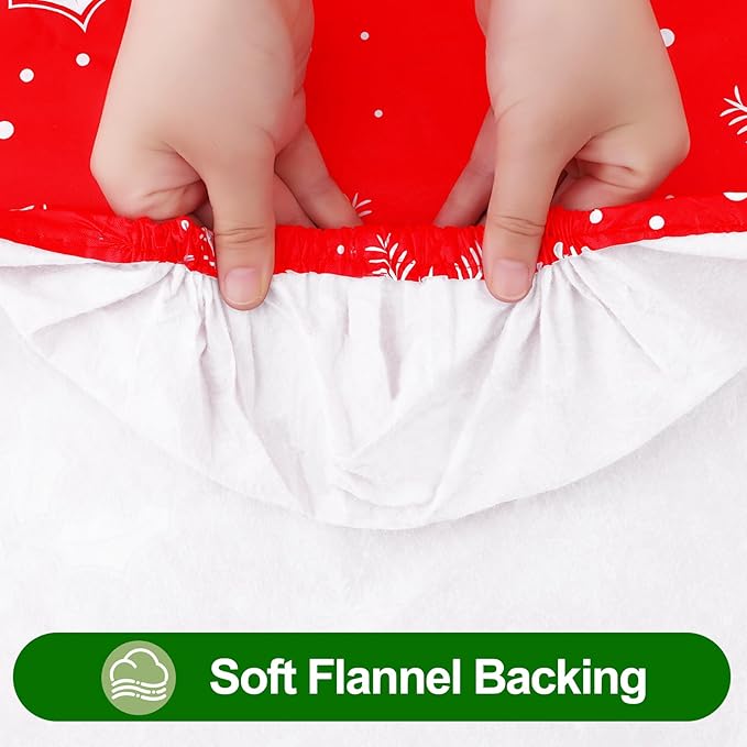 Smiry Plastic Christmas Tablecloth, Snowflake Wipeable Flannel Backed Vinyl Tablecloth, Waterproof Elastic Fitted Table Cover for Christmas Dinner, and New Year Celebration (White & Red, 30x72 Inches)