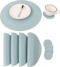 Faux Leather Round Placemats and Coasters, Coffee Mats Kitchen Table Mats, Waterproof, Easy to Clean for Kitchen Dining Round Table, Set of 4