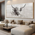 Framed Extra Large Gray Gold and White Cow Canvas Wall Art with Flower Modern Farmhouse Animal Poster for Living Room Bedroom Office Wall Decor 40x88 Inch