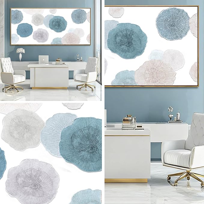 VAYIMDH Blue Hand Painted Wall Art Abstract Canvas Paintings Contemporary Wall Decorations 40"x86" Bedroom Artwork Pictures for Dining Room